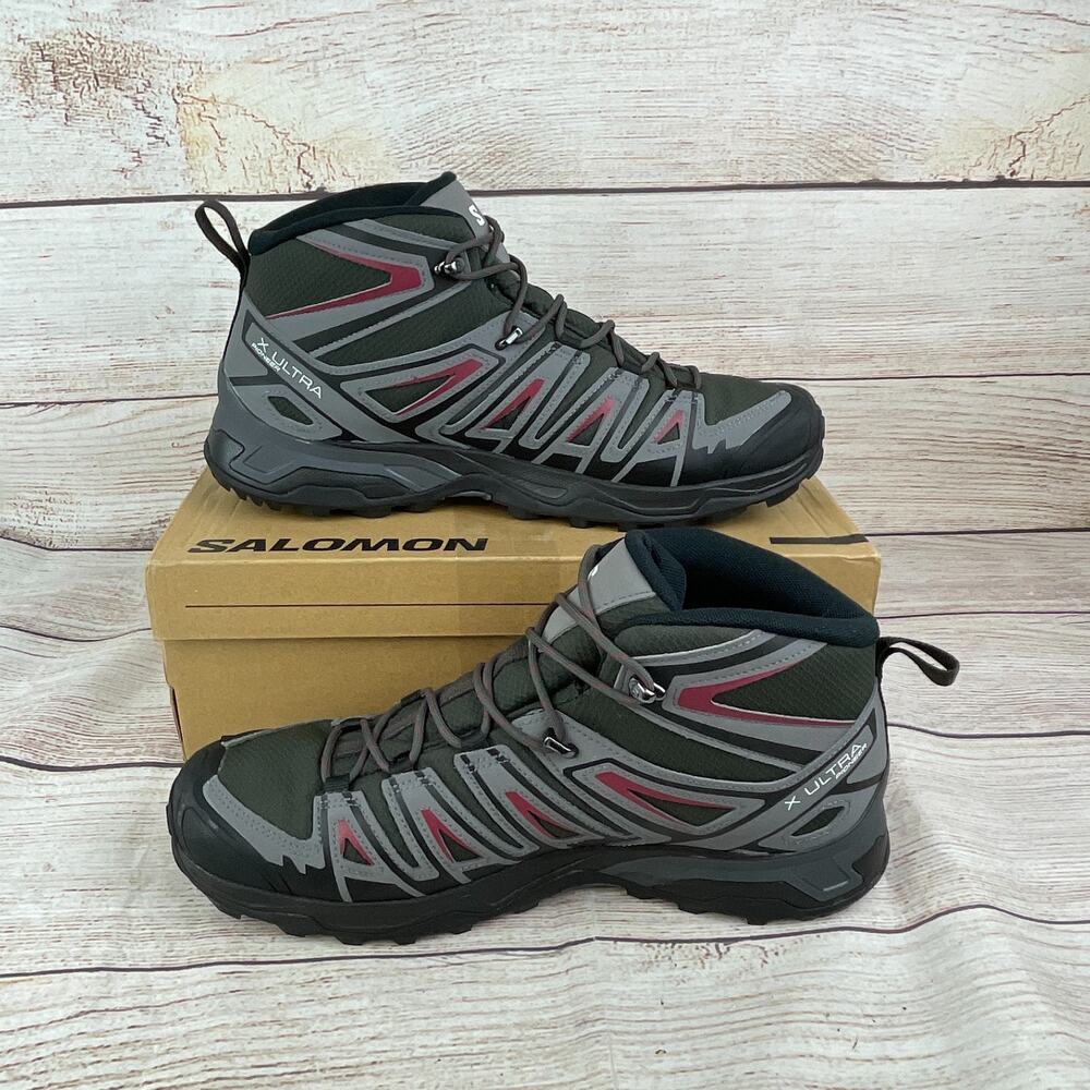 Salomon X Ultra Pioneer MID Mens Sz 11 Hiking Boots Peat Quiet Shade Biking Red - Picture 2 of 10